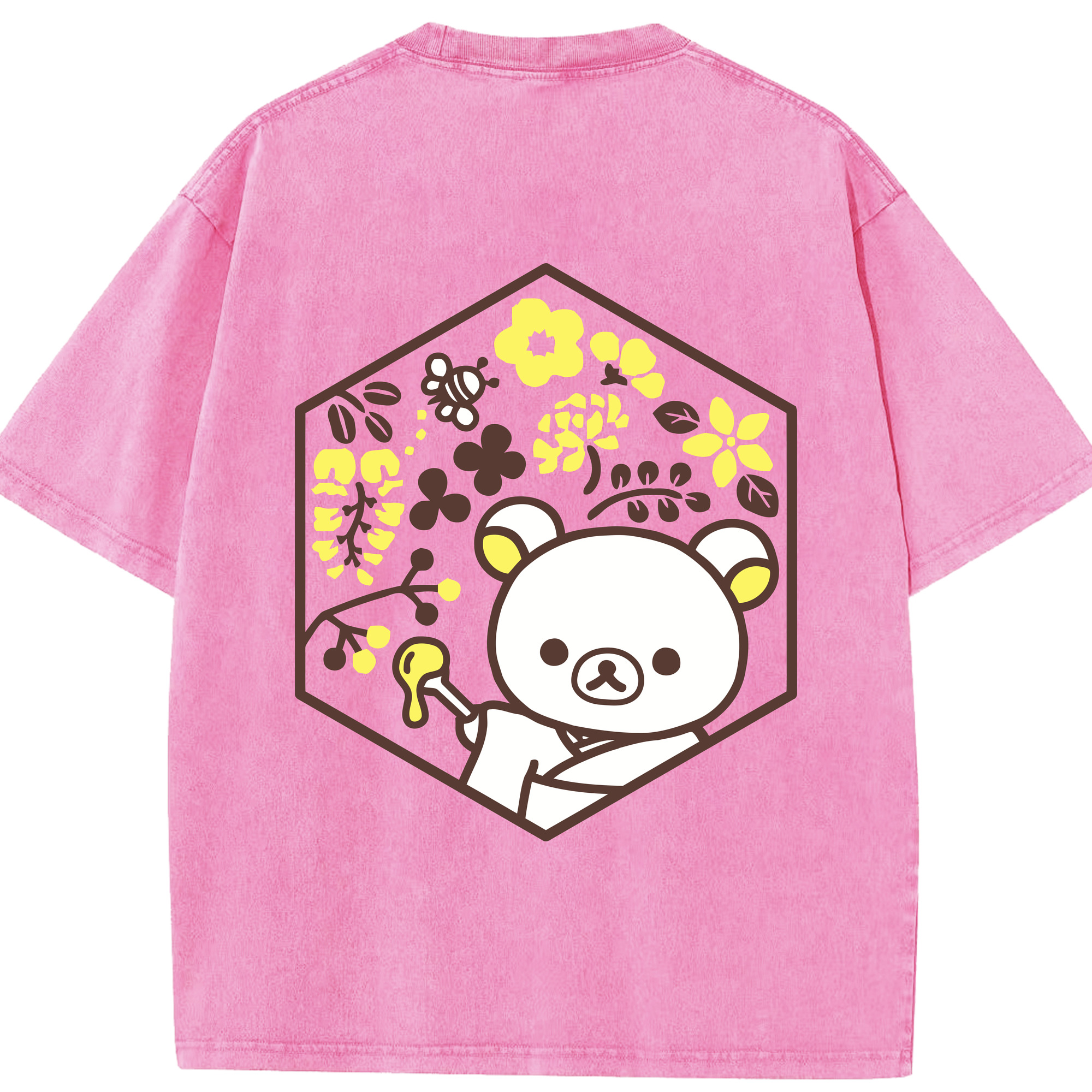 （画像用） リラックマ リラックマ キイロイトリ Rilakkuma Korilakkuma Kiiroitori 綿100% ヴィンテージ風 半袖Tシャツ（背面プリント）